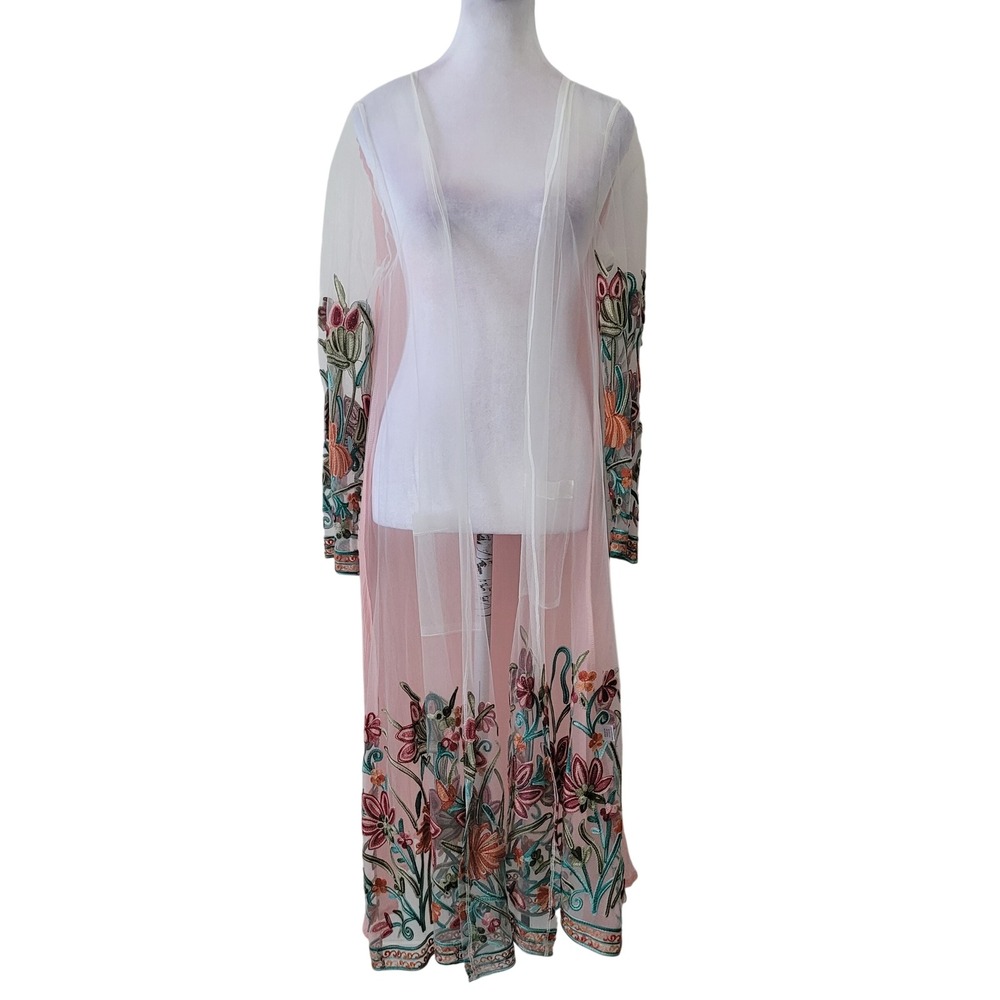 Wonderland by Orange Women's Size S‎ Sheer Duster Cardigan Pink Floral Mesh